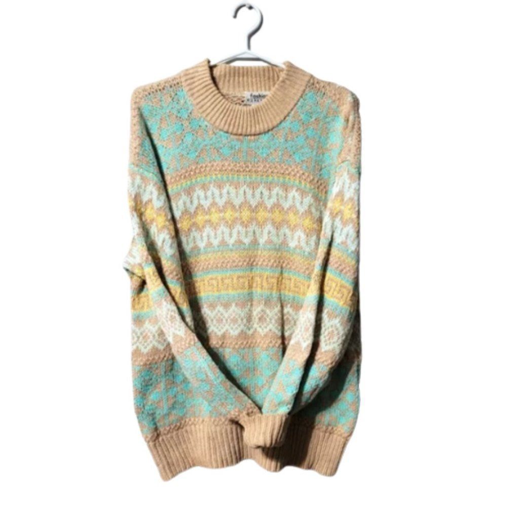 Vintage 80s grandpa style fair isle heavy knit pullover sweater